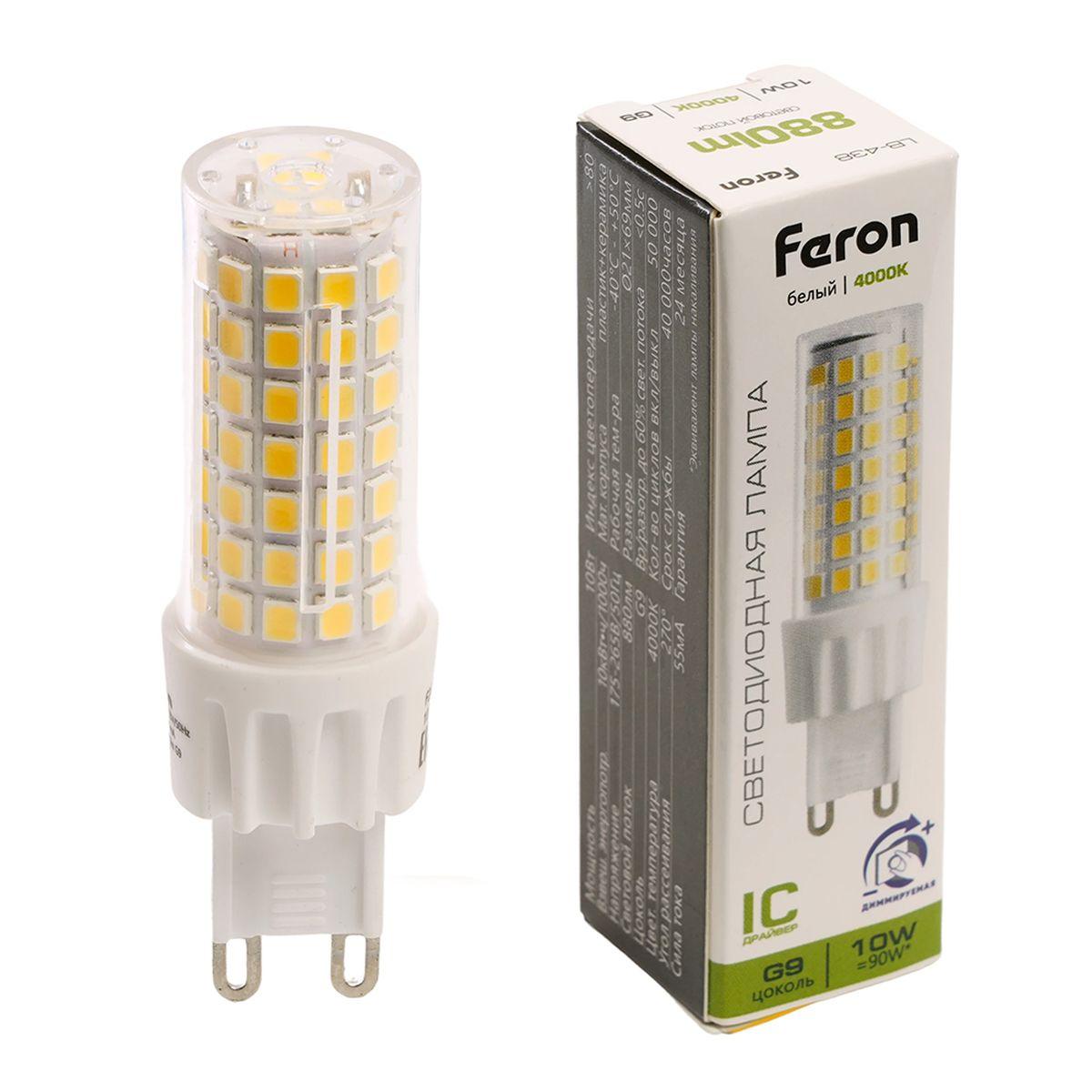 Лампа светодиодная диммируемая Feron LB-438 G9 10W 4000K 51742