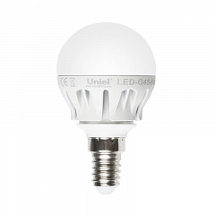 Лампа светодиодная Uniel E14 6W 4500K матовая LED-G45-6W/NW/E14/FR ALM01WH 08138
